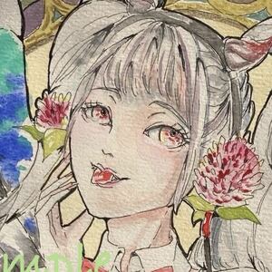 手描きイラスト　オリジナルイラスト　「アゲハだよ」　B5 水彩　顔彩　女の子