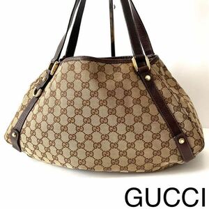 GUCCI グッチ ワン ショルダーバッグ トートバッグ 肩かけ GGキャンバス×レザー アビー金具 ブラウン A4可 通勤 通学