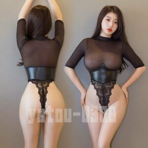 H165B　コスプレウェア　透け透け　シースルー　長袖　レース　ハイレグレオタード　体操服　セクシーランジェリー　ナイトウェア