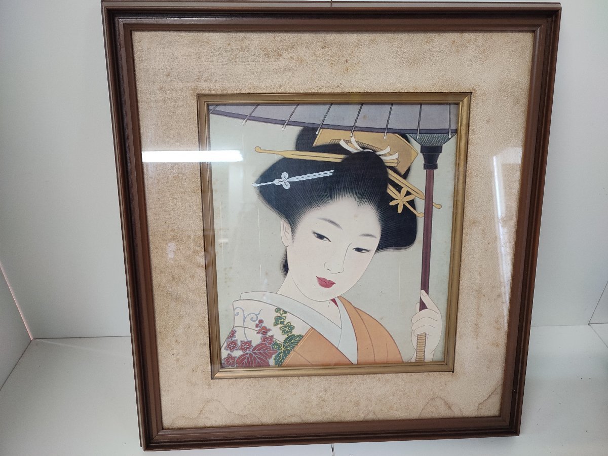 GTH/L11C-DA3 Картина Японская живопись Акварельная живопись Рамка 44см x 41см Женщина в кимоно (имя художника неизвестно), Рисование, Японская живопись, человек, Бодхисаттва