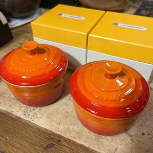 ◯LE CREUSET・ル・クルーゼ・ラムカン ・オレンジ ・2個セット・高さ9cm