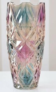 モダンアンティーク調　ピンクとブルーが可愛い　オーロラガラス　フラワーベース　花瓶