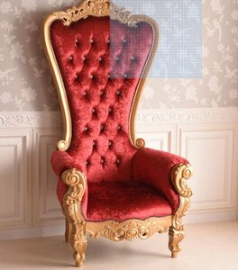 reservation special price! modern antique style gorgeous Gold color frame red woman king. high-back chair red high bag chair 