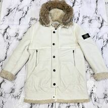 【究極の逸品】STONE ISLAND ストーンアイランド ムートンコート コヨーテ ファー 山羊 レザー フード ボア 毛皮 XL イタリア製 メンズ_画像1