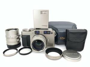 美品 動作確認済 コンタックス CONTAX G1 フィルムカメラ + Carl Zeiss T* Planar 45mm & Sonnar 90mm + TLA140 フラッシュ 革ケース付き