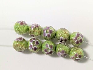  circle sphere . light glass beads flower pattern green color tonbodama accessory parts 