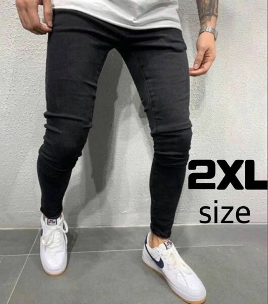 メンズ　デニム　スキニー　2XL ブラック　パンツ　ジーパン　ストレッチ