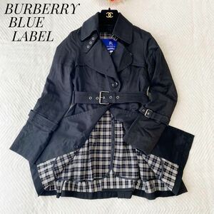 BURBERRY BLUE LABEL バーバリーブルーレーベル トレンチコート ノバチェック ウエストベルト 黒 ブラック ミドル丈 ライナー付き 2way