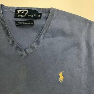 ［☆HD12-3］Polo Ralph Lauren ラルフローレン Vネック セーター ニット Mサイズ 水色 トップス 1円スタート アメリカ古着 古着卸