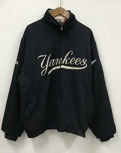 ［☆HD9-3］Maiestic Yankees ヤンキース ナイロンジャケット 裏地フリース 重ね着風 野球 2XL 黒 1円スタート アメリカ古着 古着卸