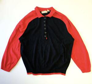 【1980s】ビンテージ　ツートーン　ニットセーター　ポロシャツ　襟付き　古着屋　赤　黒　USA製　デザイン　アート
