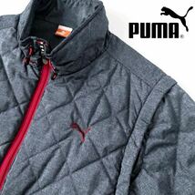 (美品) プーマ PUMA 2way キルティング 中綿ジャケット L グレー レッド フルジップ ジャケット立ち襟 裏地起毛_画像1