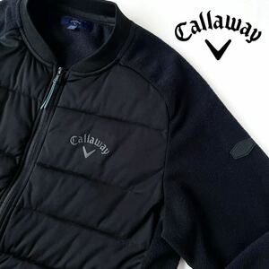 (美品) キャロウェイ Callaway ダブルジップ トレッチ フリース 中綿ジャケット M ブラック 黒 軽量 防風 撥水 透湿 ゴルフ ジャケット