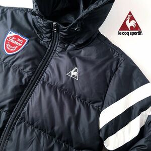 ルコック スポルティフlecoq sportif フード付 ダウンジャケット L ブラック ホワイト フルジップ フーディー ジャケット