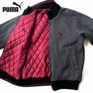 (美品) プーマ PUMA リバーシブル 中綿ジャケット L グレー ワインレッド フルジップ 立ち襟 キルティング ジャケット 