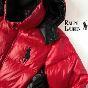 ラルフローレン RALPH LAUREN ビッグポニー 脱着式フード付 ダウンジャケット XL18-20 (日本L) レッド ブラック ジャケット 