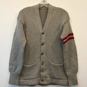 50's VINTAGE レタード カーディガン ビンテージ Cardigan グレー L相当 肉厚 WOOL ウール ニット セーター 50年代 USA