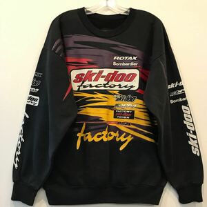 80s 90s カナダ製 SKI-DOO スキードゥー スノーモービル 企業物 総柄 スウェット ブラック XL ビンテージ レーシング SWEAT 黒 VINTAGE