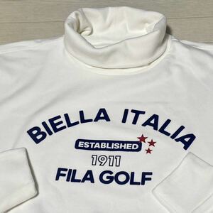 新品★FILA GOLF フィラ ゴルフ フロントロゴ 起毛スムース 保温 長袖タートルネックシャツ★オフホワイト★サイズLL