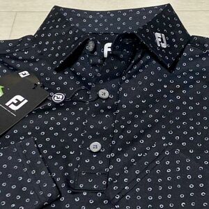 新品★FootJoy フットジョイ ドット調総柄 吸汗速乾 4WAYストレッチ 長袖ポロシャツ★ブラック★サイズL★送料185円