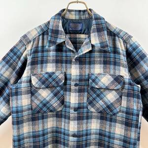 希少《 Mint Condition / Medium 》60s 極上品【 Pendleton ペンドルトン 襟芯無し 寒色 グレー ブルー ウール シャツ M ビンテージ】