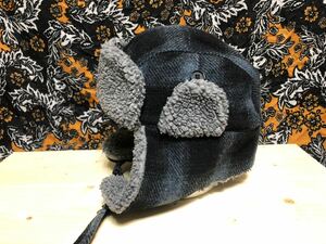 Pendleton トラッパー ハット オンブレチェック ネイビー グレー サイズ S/M ペンドルトン フライト エスキモー キャップ ニット ボア 古着