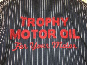 TROPHY CLOTHING カバーオール ジャケット サイズS ストライプ ブルー トロフィークロージング モーターサイクルウェア バイカー Motor Oil