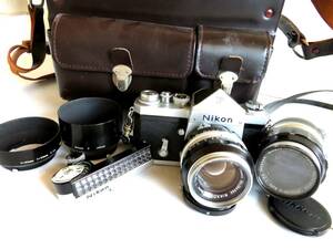 ●【ト宝】Nikon F ニコン フイルム 一眼レフカメラ レンズ まとめ売り セット ハードケース付き 1:1.4 f＝50㎜ 1:3.5 135㎜ RD125ZZG03