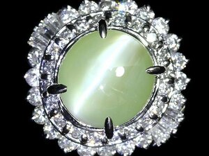 KL10368D【1円～】新品【RK宝石】極上クリソベリルキャッツアイ 大粒3.48ct!! 極上ダイヤモンド 総計0.54ct Pt900 高級リング ダイヤ