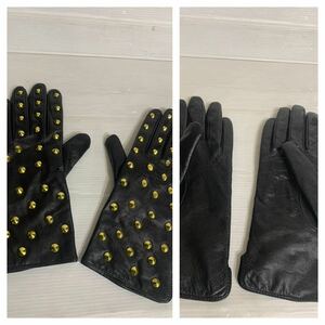  studs cone Gold × black black original leather? leather gloves leather glove 