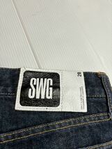 SWAGGER スワッガー　SWG 濃紺デニム　ジーンズ　パンツ　W28 約81cm インディゴブルー　革パッチ　ボタンフライ ストリートブランド_画像8