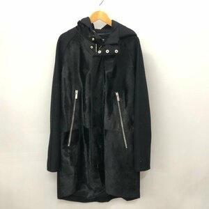 TEI 【中古品】 EMPORIO ARMANI ハラコ 切替 ロングコート エンポリオアルマーニ ブラック サイズ1 〈141-230424-TS-4-TEI〉