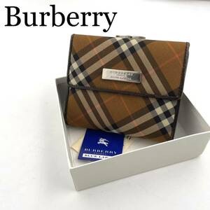 極美品BURBERRY 財布 がま口　ノバチェック　エンボスチェック　二つ折り財布　バーバリー　オレンジ　ぶるブルーレーベル キャンバス 