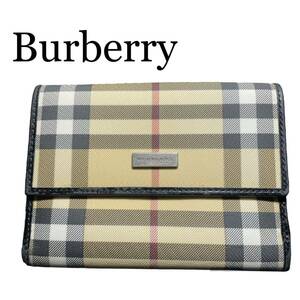 【ほぼ未使用】Burberry バーバリー　ミニ財布　プレート　がま口　ノバチェック　キャンバス　希少　pvc ユニセックス　入手困難品