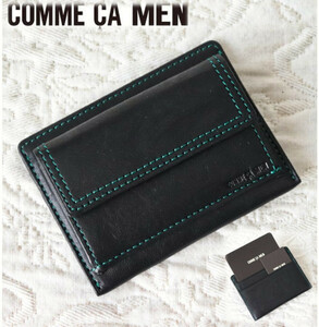 新品【COMME CA MEN コムサメン】上質羊革 小銭入れ付定期入れ パスケース 黒 v1859