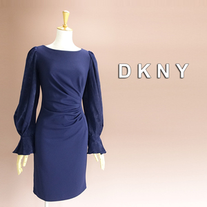 新品 DKNY 14/19号 ダナキャラン 紺 ワンピース パーティドレス 長袖 大きいサイズ 結婚式 二次会 披露宴 フォーマル お呼ばれ 凛44D0507