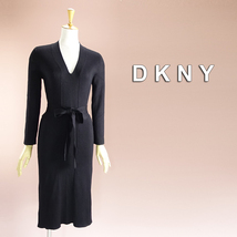 新品 DKNY 9号 ダナキャラン 黒 ニットワンピース パーティドレス 長袖 ブラック 結婚式 二次会 披露宴 フォーマル お呼ばれ 華59D0703_画像1