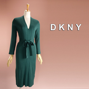 新品 DKNY 17号 ダナキャラン 緑 ニットワンピース パーティドレス 長袖 大きいサイズ 結婚式二次会 披露宴 フォーマル お呼ばれ 凛56D0706