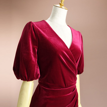 新品 DKNY 16/21号 ダナキャラン 赤 ベロア ワンピース パーティドレス 半袖 大きいサイズ 結婚式 二次会 披露宴 フォーマル 葵47D1604_画像2