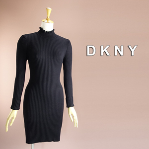 新品 DKNY Mサイズ相当 ダナキャラン 黒 ニットワンピース パーティドレス ブラック 長袖 結婚式 二次会 フォーマル お呼ばれ 華57D2503