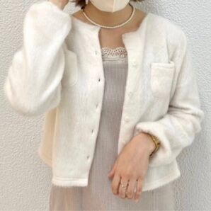 【flower】美品 フラッフパフカーディガン/ホワイト