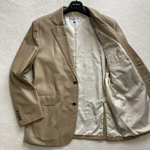 【良品】バルマン BALMAIN レザー テーラードジャケット 羊革 ラムレザー シープスキン ステッチ LL【XL】 ベージュ 大きいサイズ 