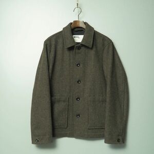 MF8995◎MHL. マーガレットハウエル WOOL MELTON BLOUSON ウールメルトンコート ハーフコート ジャケット カーキ系 サイズM 596-7210506