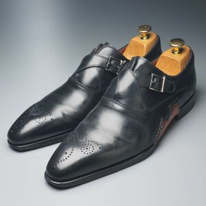 MF7885//スペイン製*マグナーニ /MAGNANNI*15303/オパンケ/ストラップ装飾/メダリオンプレーントゥ/レザーシューズ/革靴/黒/ブラック