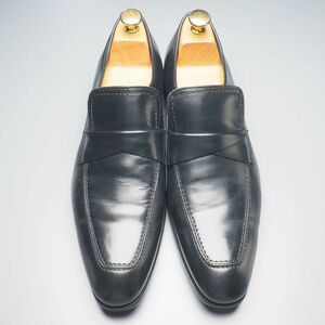 MF8733//*ランバンコレクション/LANVIN COLLECTION*メンズ/サドルローファー/Uチップ/レザースリッポン/革靴/黒/ブラック