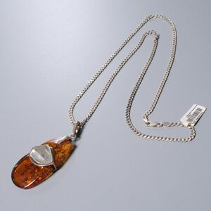 TG8651：琥珀/アンバー × スターリングシルバー/925*ネックレス*チェーンネックレス*ペンダント*総重量約23.2g