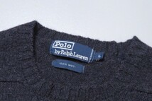 TG2657◇ポロラルフローレン/Polo by Ralph Lauren メンズL ウール クルーネック ポニー刺繍 ウールニット セーター ネイビー系_画像6