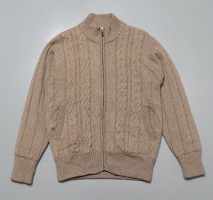 TG8561◇CASHMERE MeddFord メンズS カシミヤ100％ ジップフロント ニットジャケット カーディガン ベージュ系