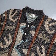 TG8117◇80s～90s vintage フィッチェ ウォーモ/FICCE UOMO メンズ 2枚セット 総柄 ニットクルーネックセーター+半袖/襟付き プルオーバー_画像3