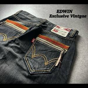 即決 W32 EDWIN エドウィン 434XVS XU EXCLUSIVE VINTAGE ジップレザーポケット ジーンズ デニムパンツ ジーパン ブラックデニム 日本製